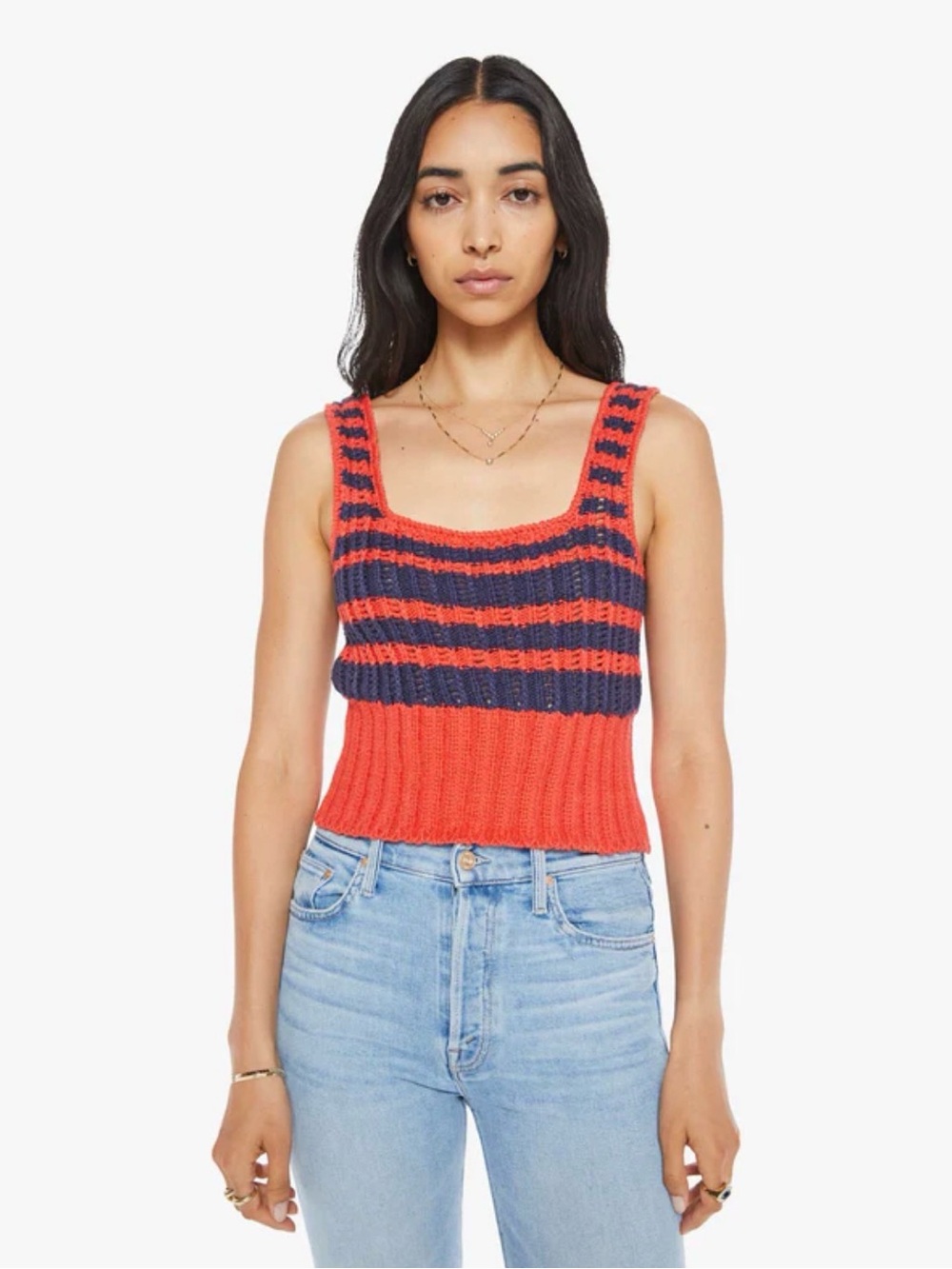 MOTHER "The Crochet Tank" Sweater Tank in Try Outs – XS- Navy/Red- MSRP $245